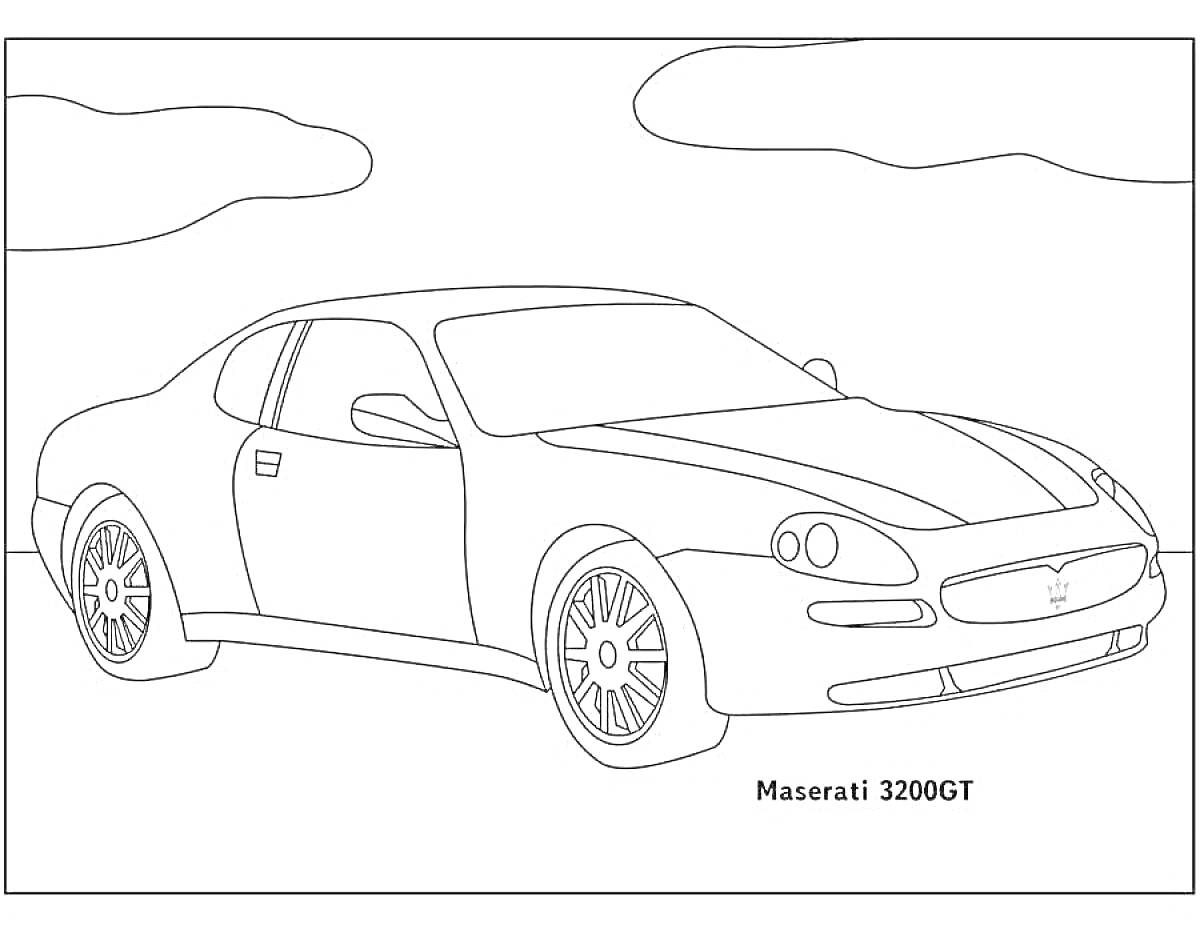 Раскраска Maserati 3200GT на фоне облаков