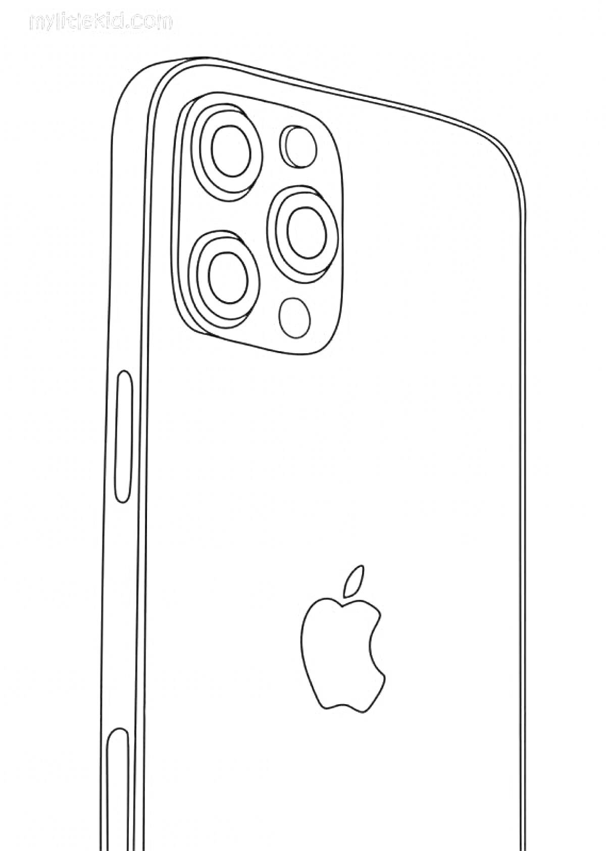 Раскраска iPhone 14 с логотипом Apple и тремя камерами