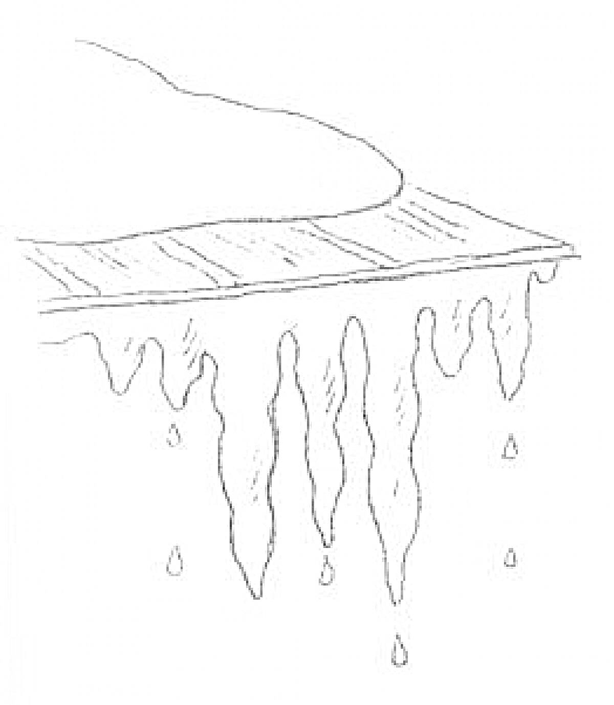 Сосульки свисают с края крыши, капли воды