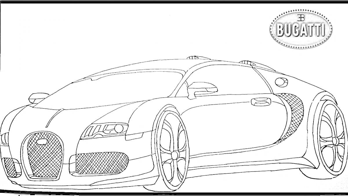На раскраске изображено: Bugatti, Спорткар, Авто, Логотипы