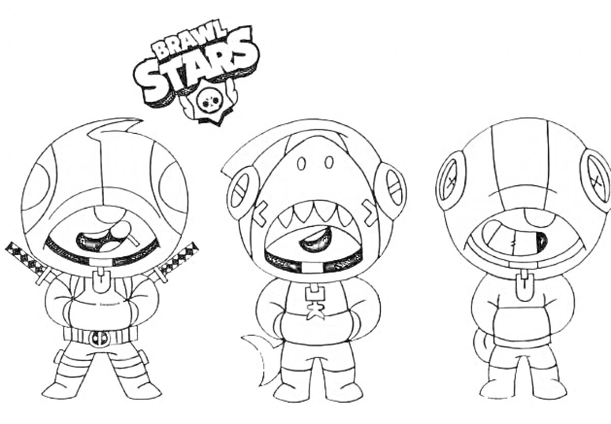 Три персонажа Леона из Brawl Stars с различными костюмами