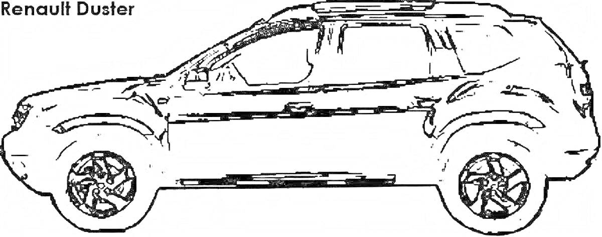 Раскраска Рисунок автомобиля Renault Duster, вид сбоку