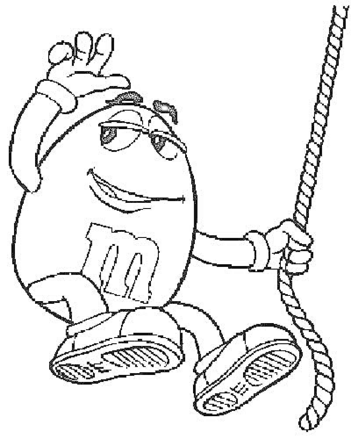 Раскраска M&M's персонаж на веревке