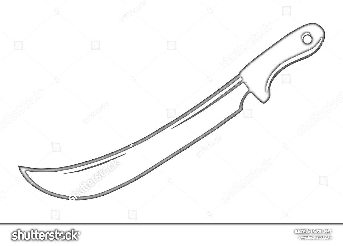 Раскраска Мачете с изогнутым лезвием и черной рукояткой
