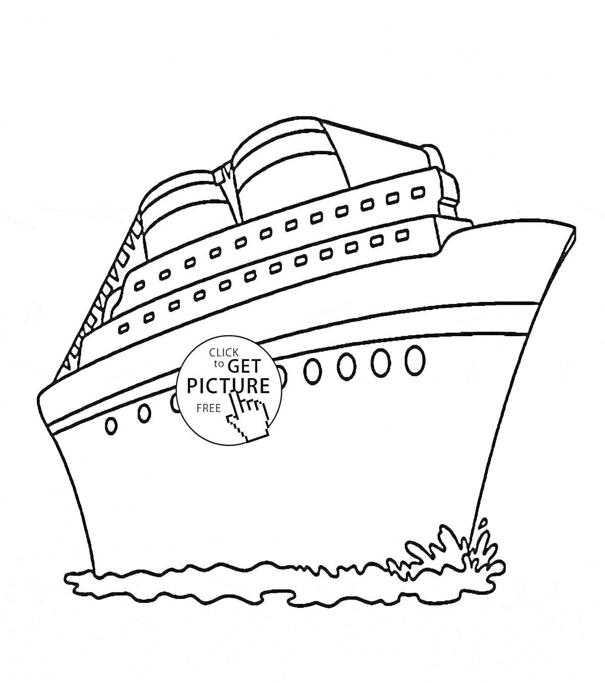 На раскраске изображено: Корабль, Пассажирский, Лайнер, Вода, Волны, Море