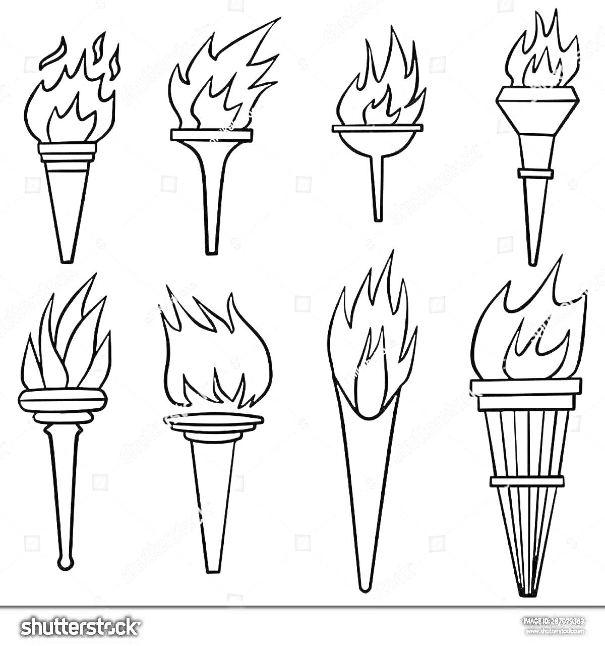 Раскраска Разнообразные факелы с огнем