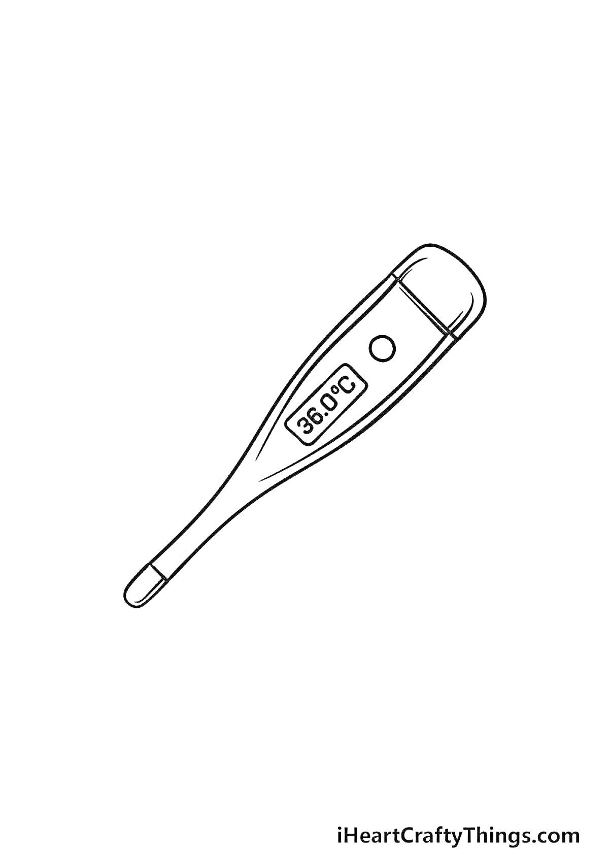 На раскраске изображено: Термометр, Температура, Измерение температуры, Медицина, Здоровье, Инструмент