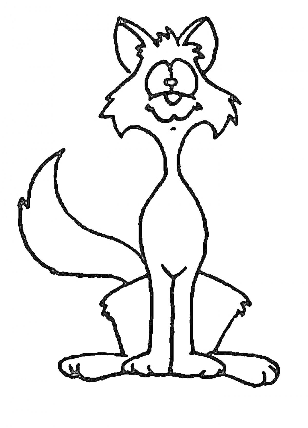 Раскраска Кошка с длинным хвостом, стоящая на задних лапах