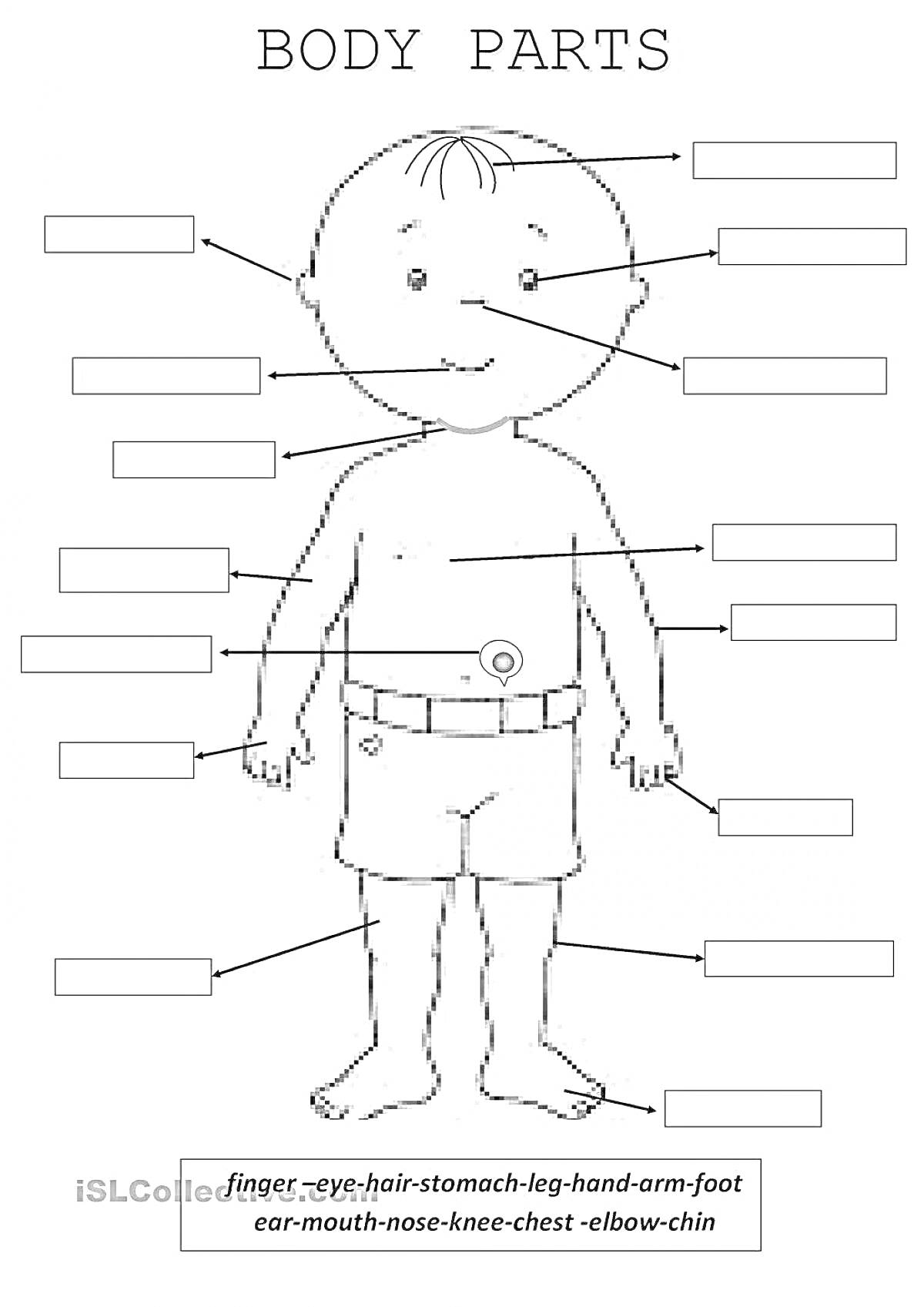 Раскраска Раскраска с частями тела для детей на английском языке