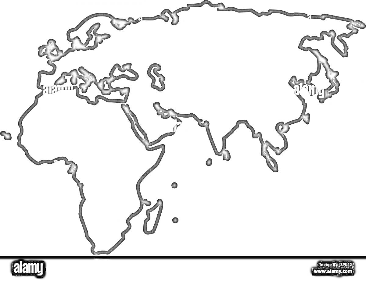 Контурная карта Евразии с прилегающими островами