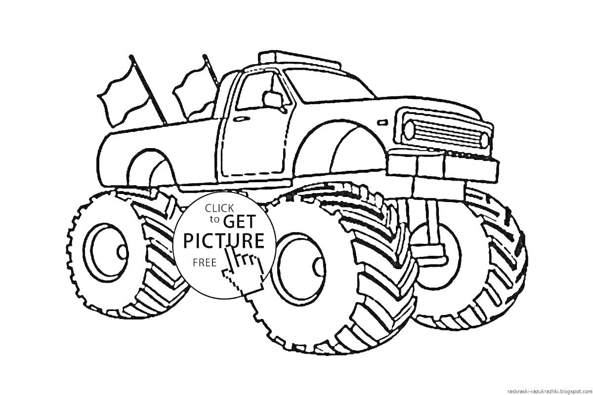 Полицейский монстр трак с двумя флагами на крыше