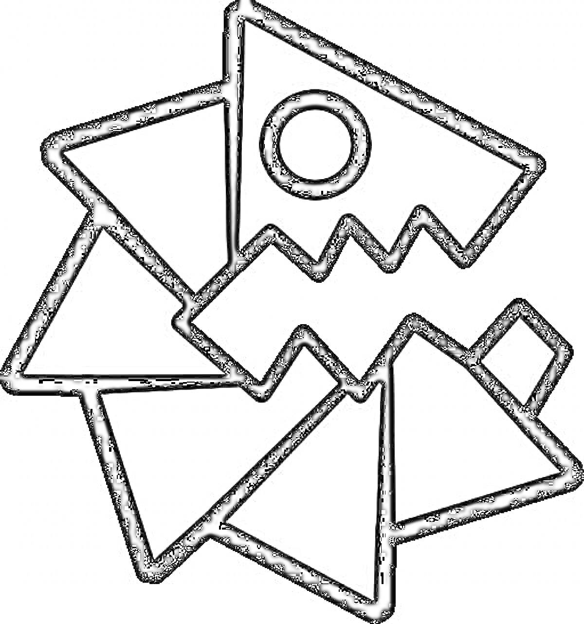 Раскраска Геометрическая фигура с острыми элементами и кругом