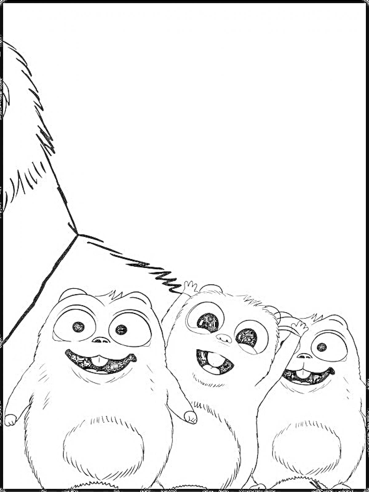 Раскраска Медведь гризли и три весёлых лемминга