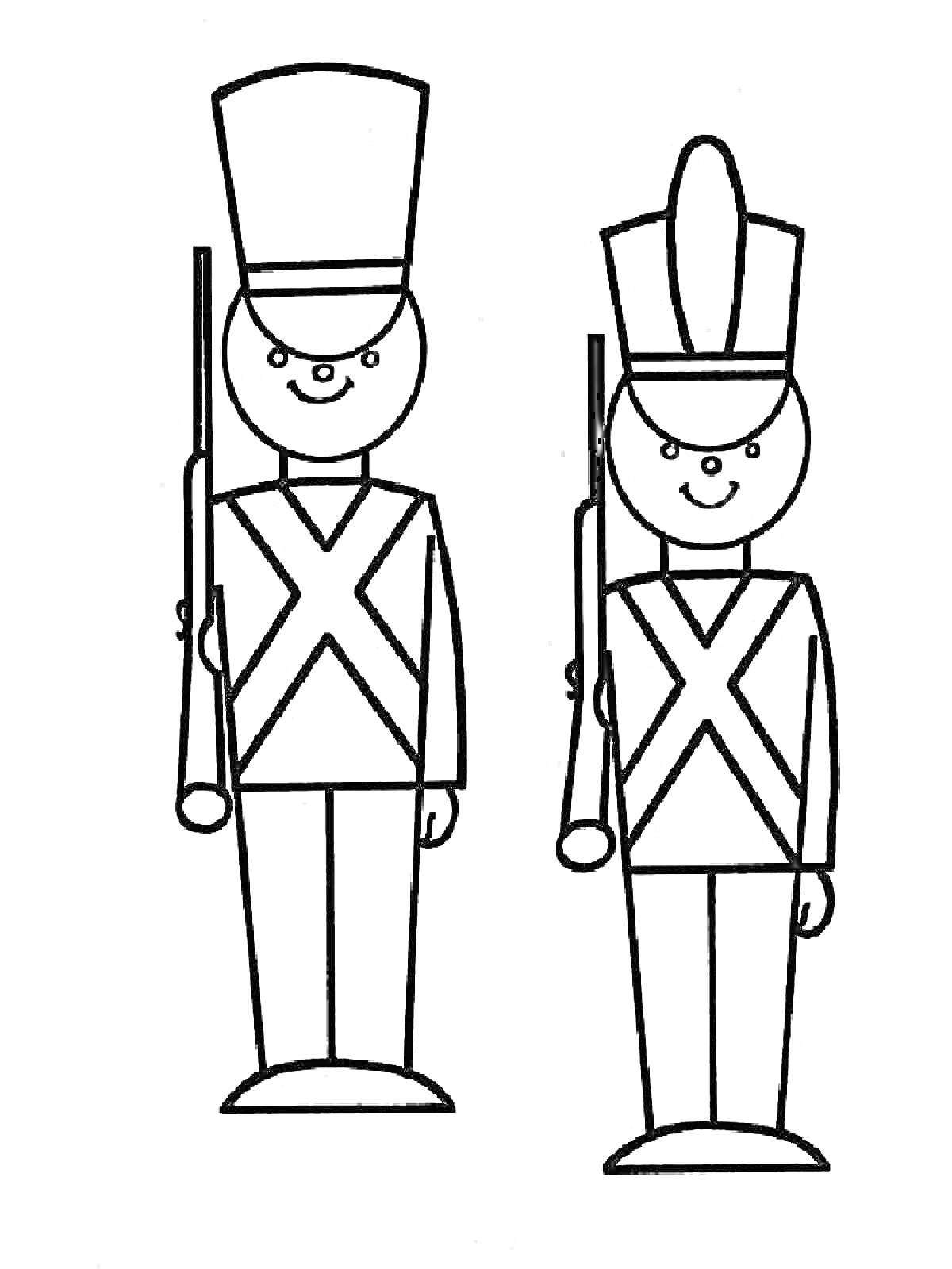 Раскраска два игрушечных солдатика с ружьями
