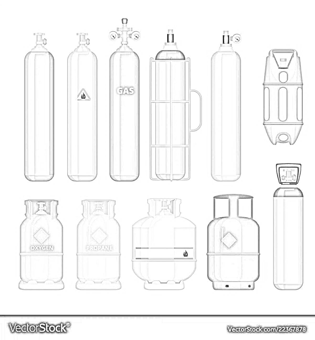 На раскраске изображено: Газовые баллоны