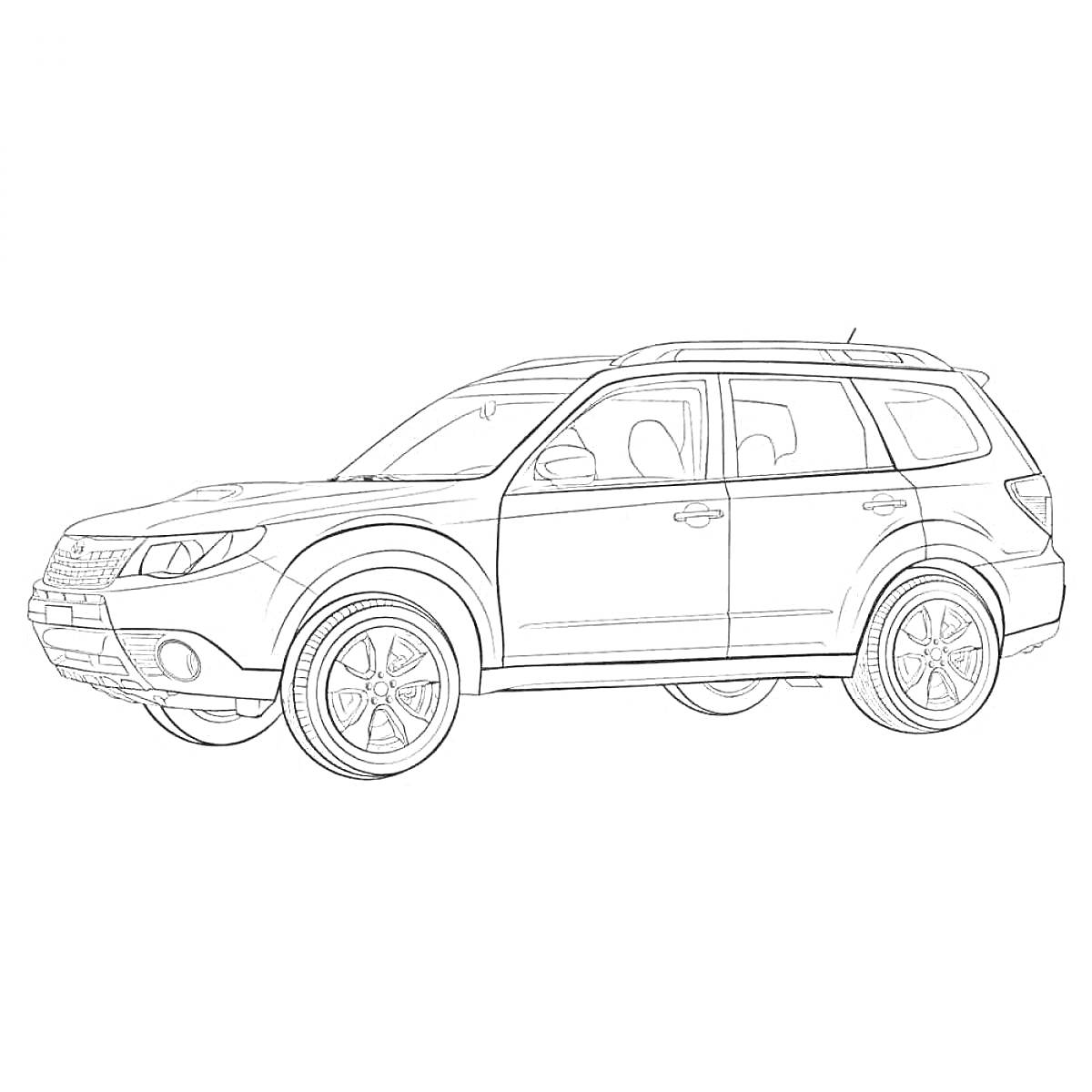 На раскраске изображено: Subaru, Forester, SUV, Кроссовер