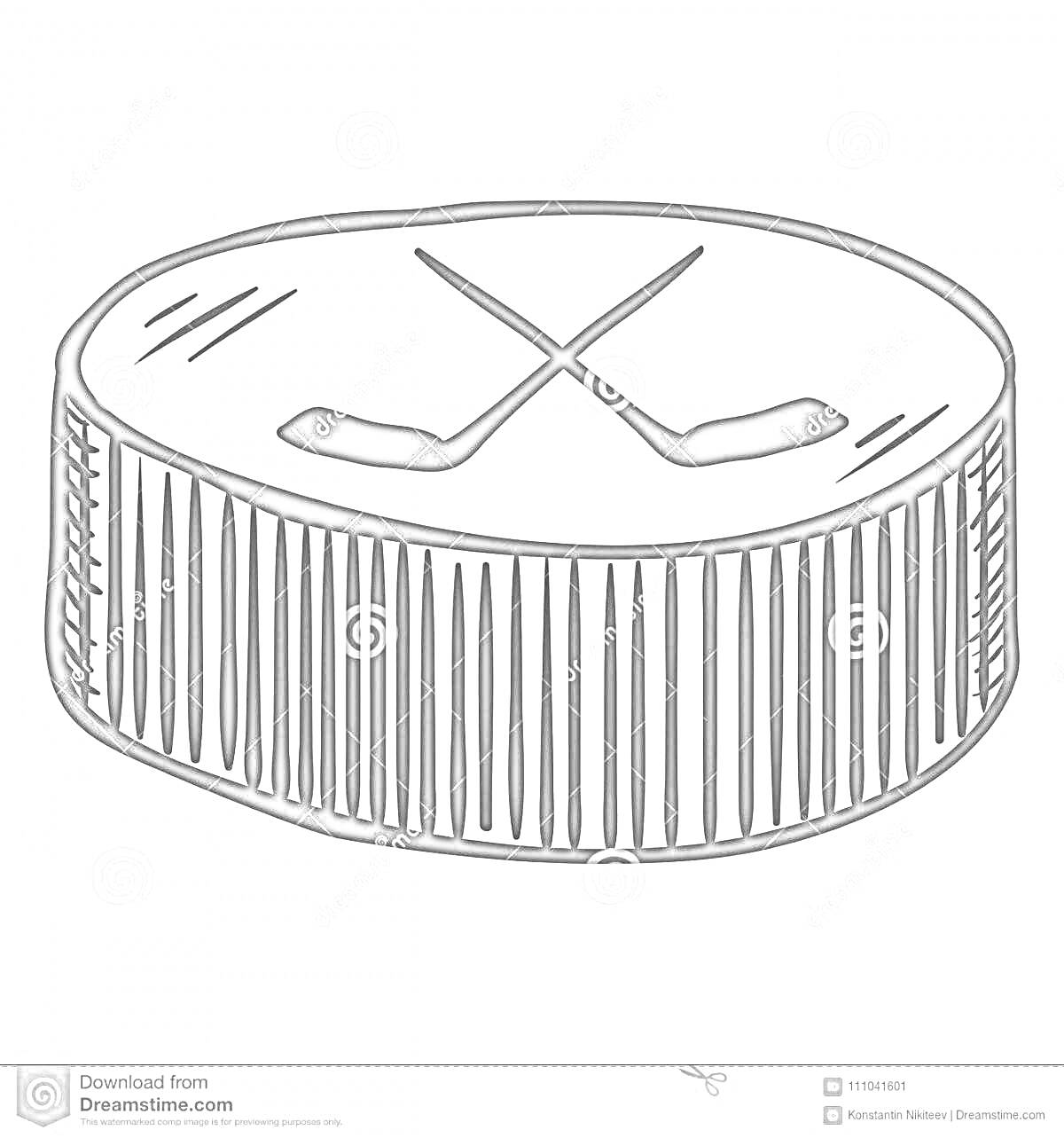 Раскраска Хоккейная шайба с перекрещенными клюшками