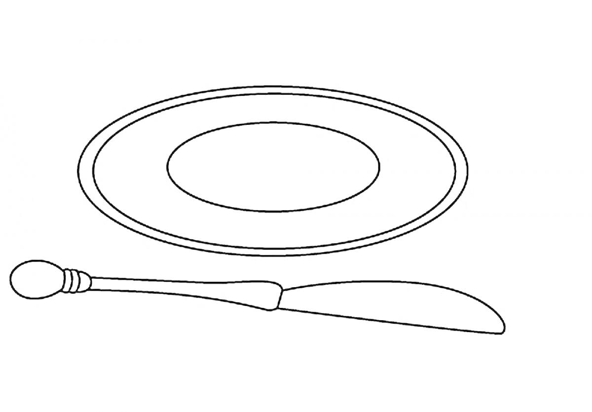 Раскраска тарелка и нож