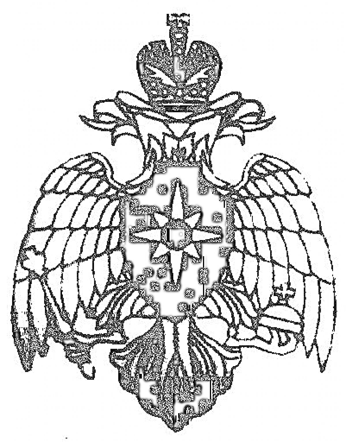 На раскраске изображено: МЧС, Россия, Двуглавый орел, Корона, Щит