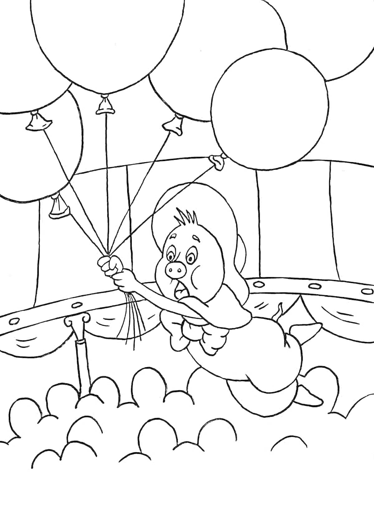 На раскраске изображено: Воздушные шары, Шляпа, Цирк, Зрители