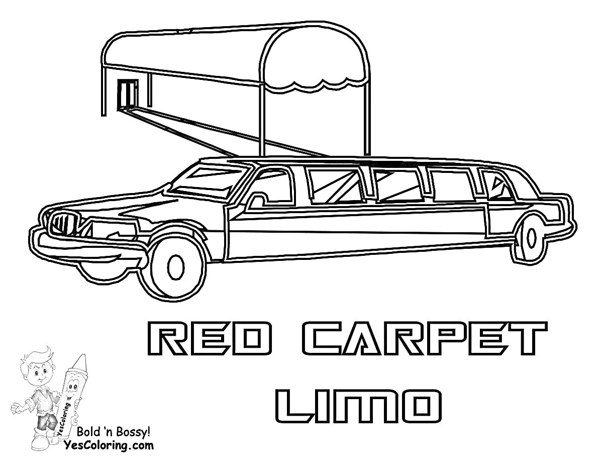 Раскраска Лимузин на красной ковровой дорожке с надписью 