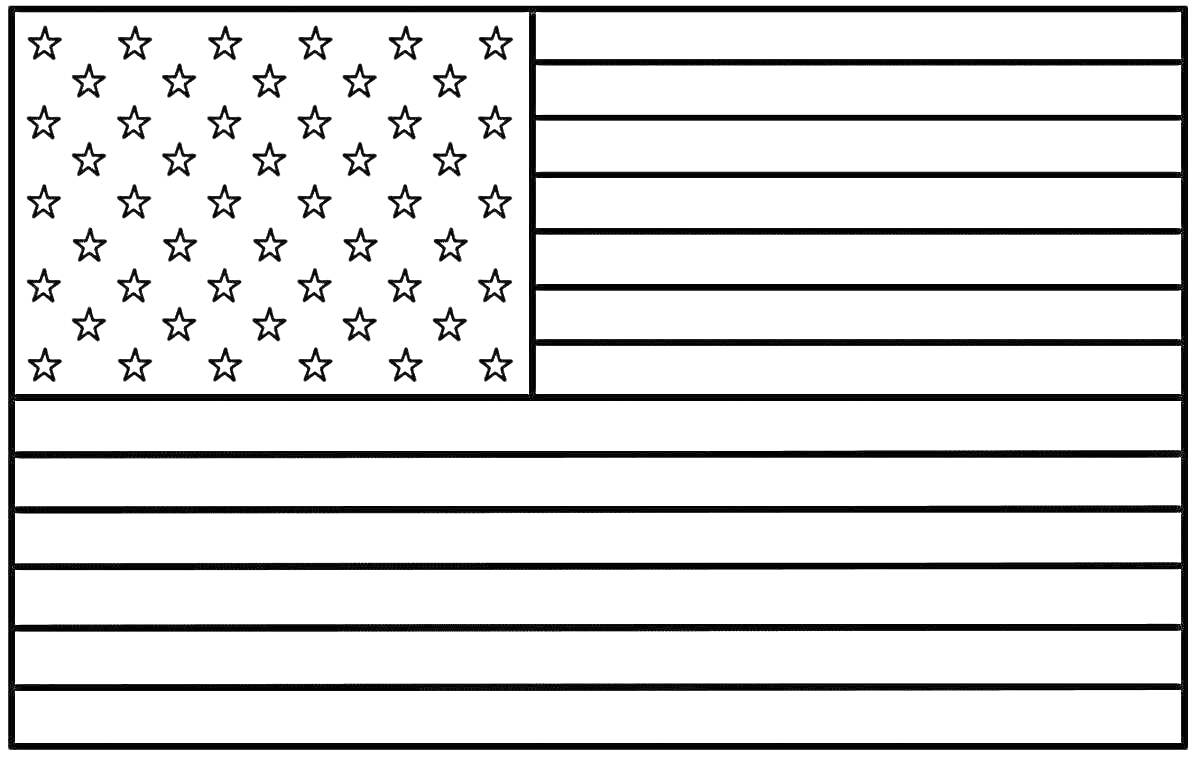 Раскраска Флаг США с 50 звездами и 13 полосами для раскраски