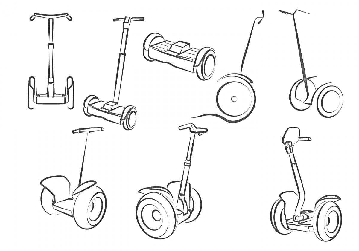 Набор различных моделей гироскутеров и сегвеев