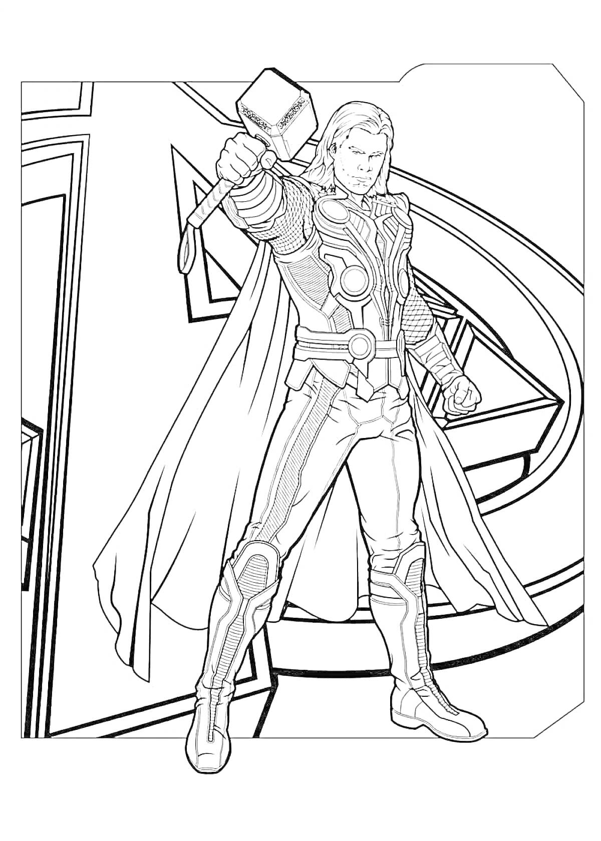 На раскраске изображено: Молот, Плащ, Комиксы