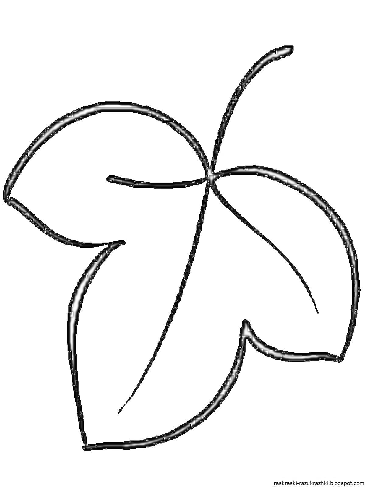 Раскраска Листик с тремя жилками