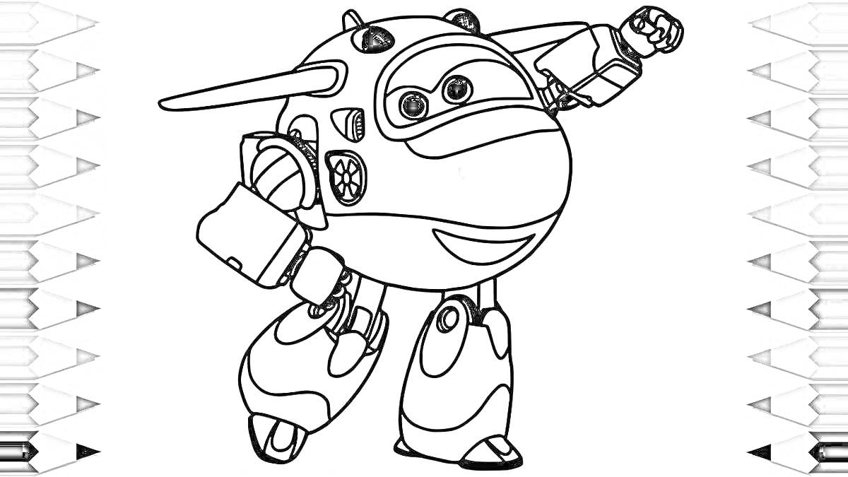 Раскраска Джет-робот с крыльями и ракетами на ногах