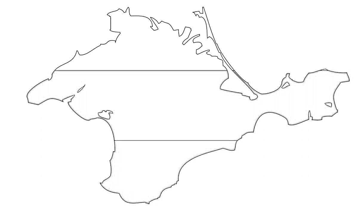 Раскраска Раскраска с изображением карты Крыма, разделенная на три горизонтальные полосы.