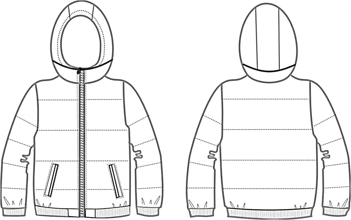 Раскраска Куртка с капюшоном для детей 3-4 лет, передняя и задняя стороны