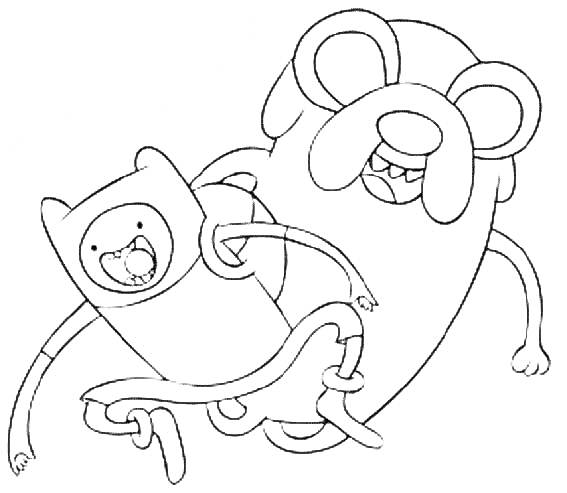 Раскраска Два персонажа, радостно бегущие вместе (один человек, другой собака)