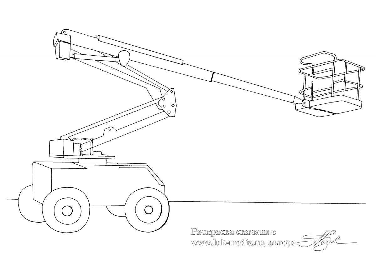 Раскраска Автовышка с выдвижной телескопической стрелой и рабочей платформой