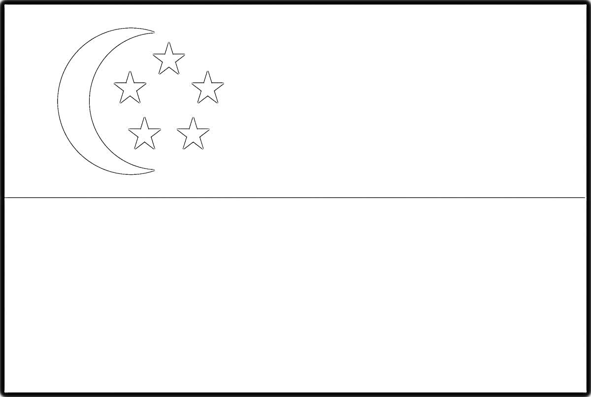 На раскраске изображено: Флаг, Полумесяц, Звезды, Символы, Символика