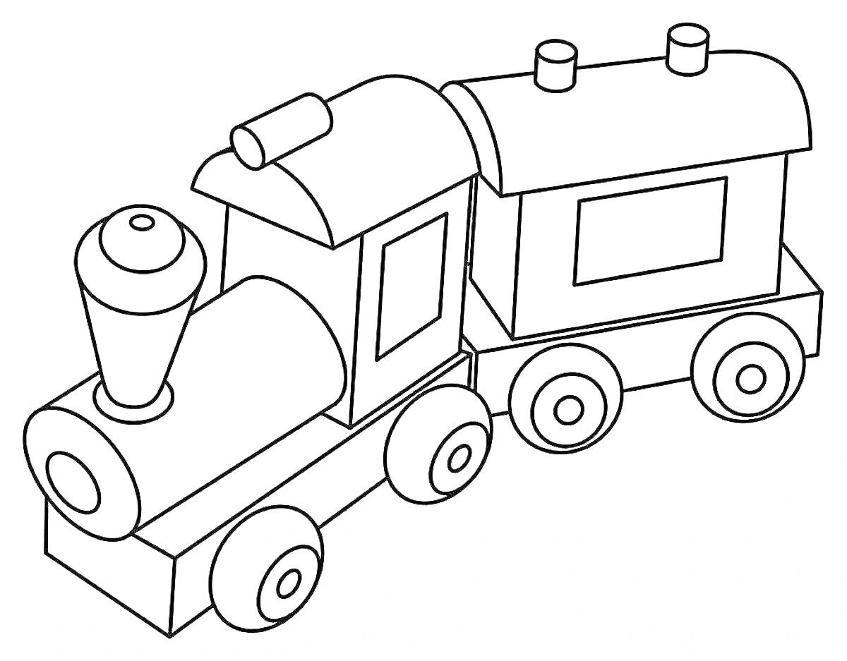 Раскраска Паровоз с вагончиком, детская раскраска для детей 4-5 лет