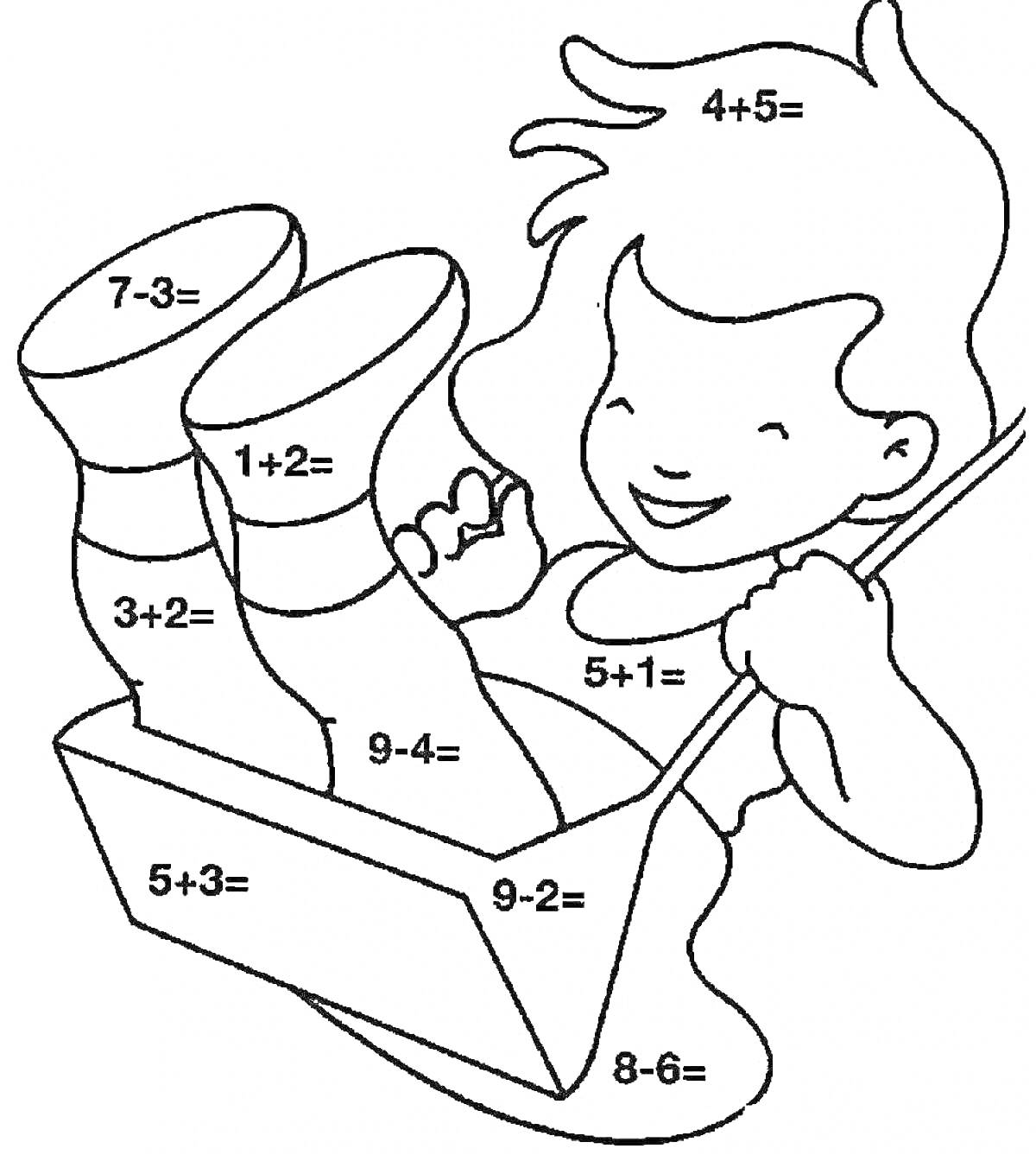 Девочка на качелях с математическими примерами