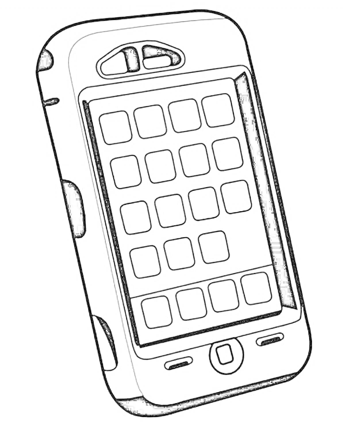Раскраска Смартфон с рельефным экраном и иконками приложений