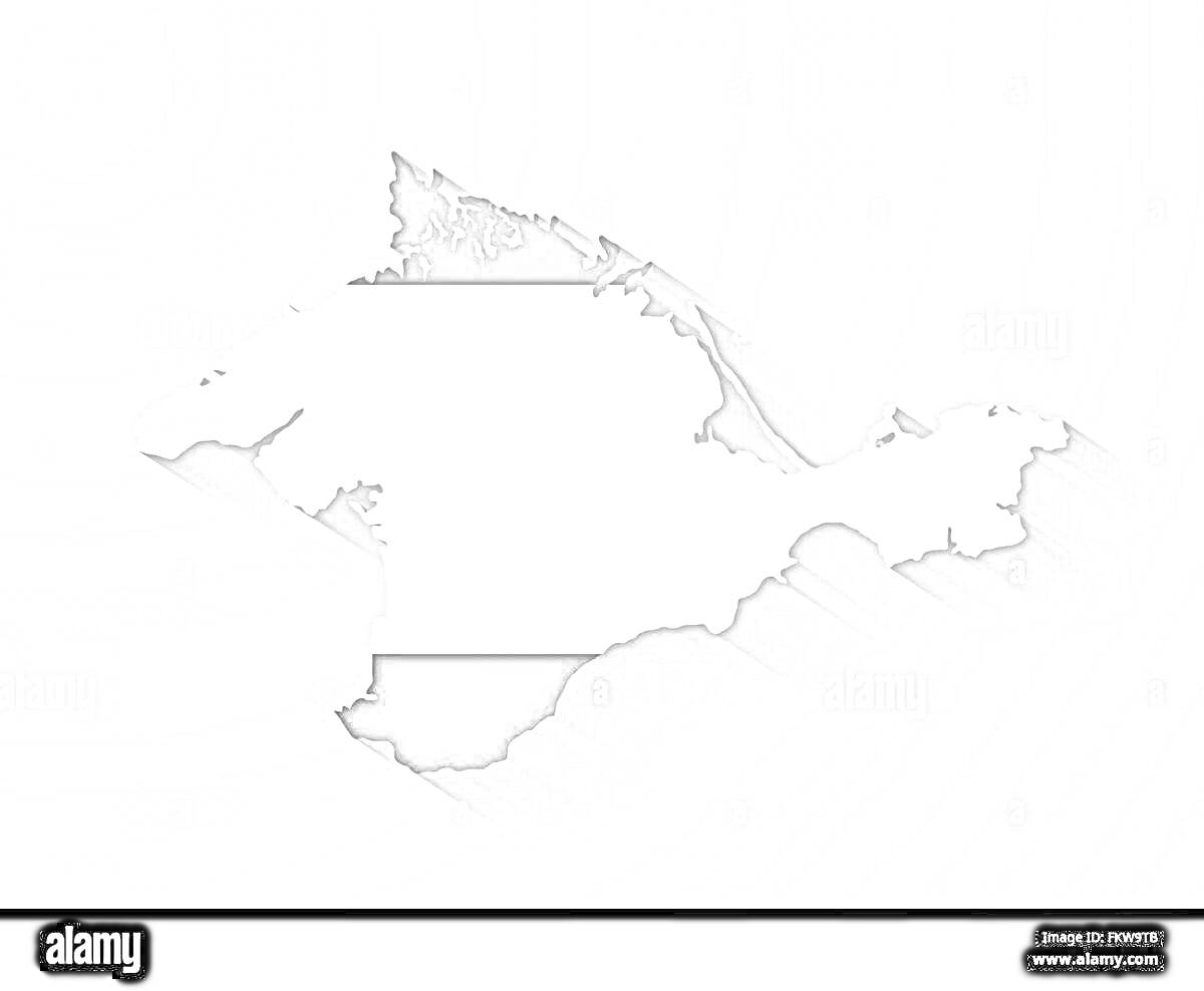 Раскраска Контурная карта Крымского полуострова с закрашенными верхней и нижней частями