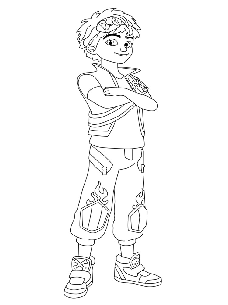Раскраска Зак Шторм, мальчик в повязке на голове и куртке с короткими рукавами