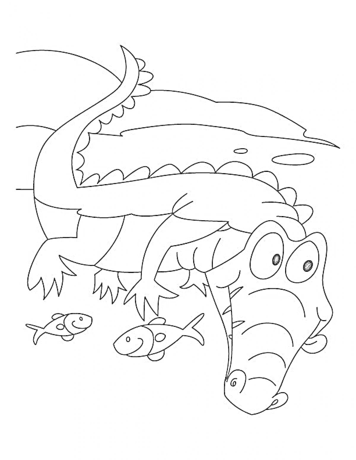 На раскраске изображено: Крокодил, Вода, Подводный мир, Животные