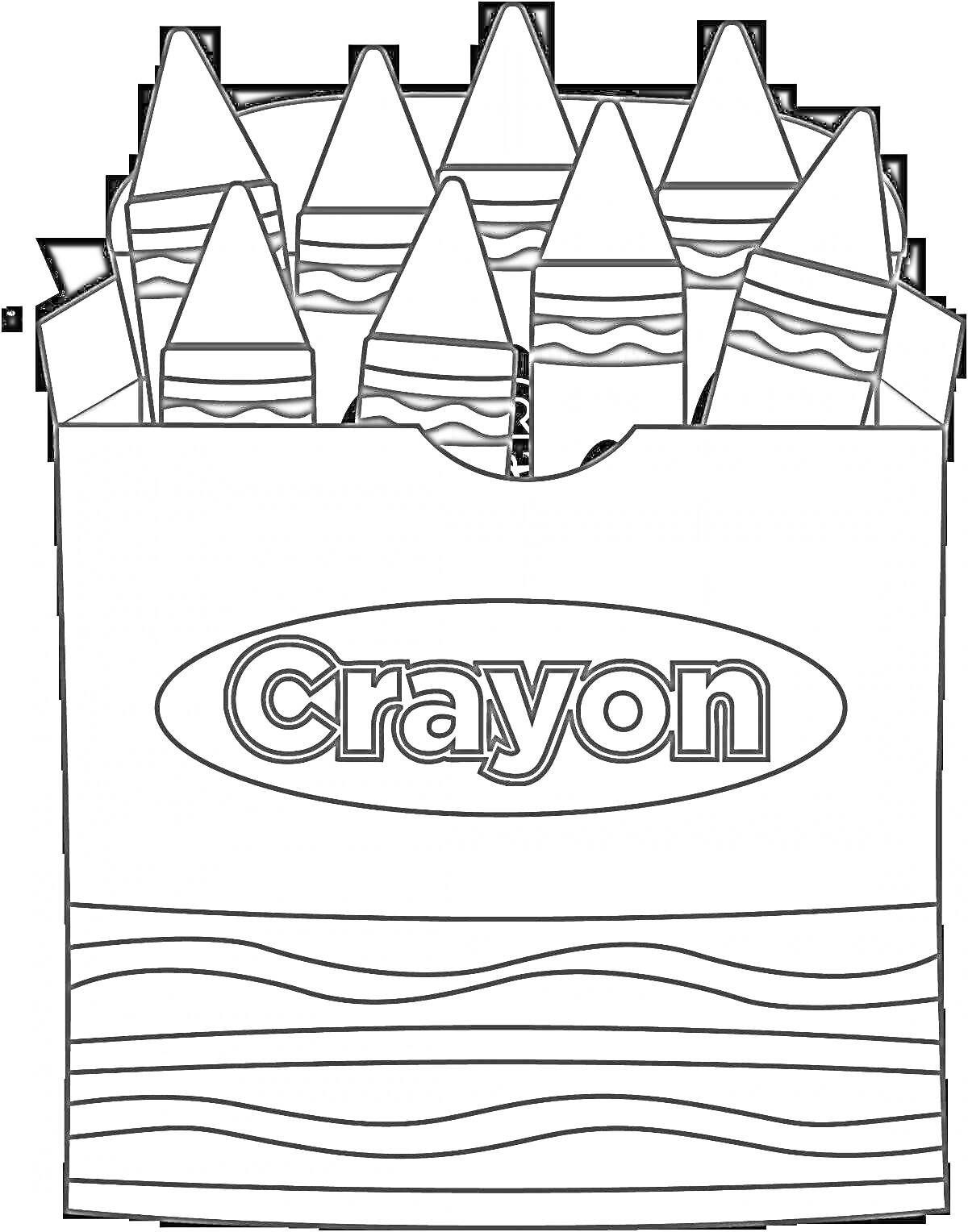 Раскраска Коробка с восковыми мелками, 8 мелков в коробке с надписью 