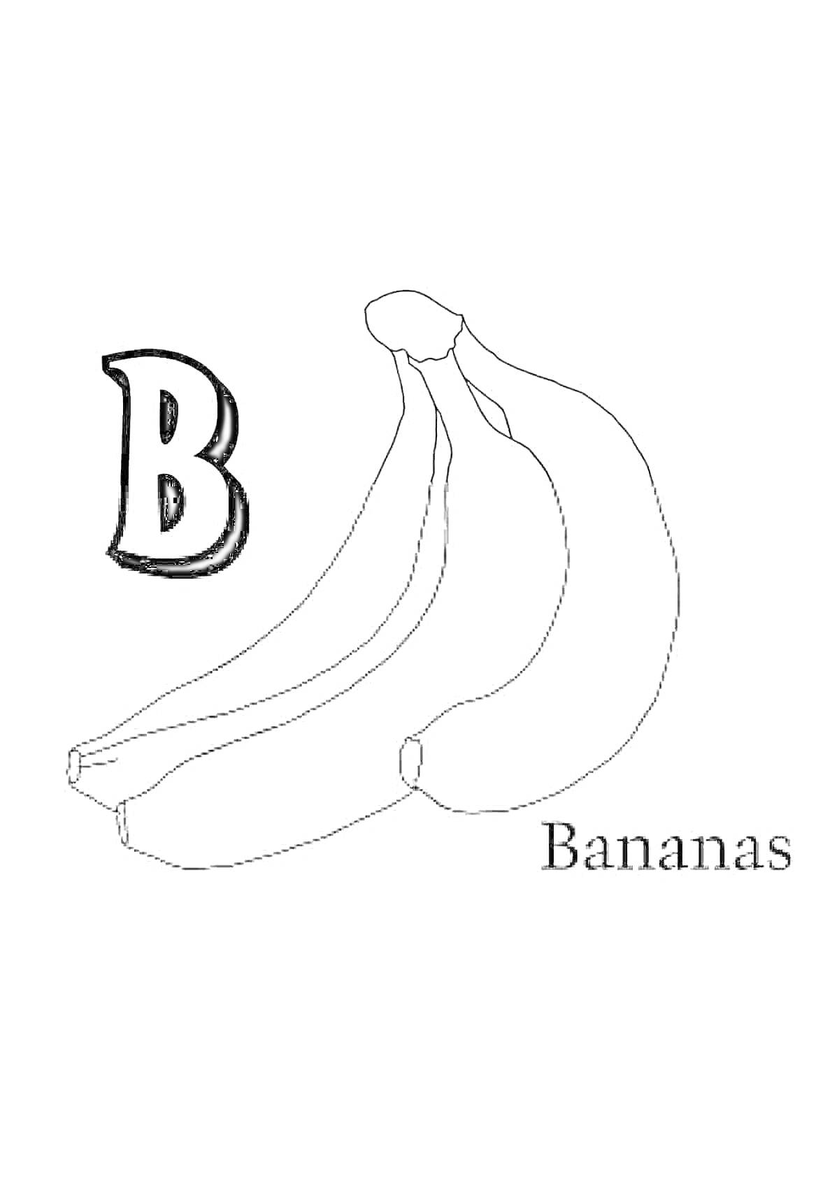 Раскраска Три банана с двумя словами 