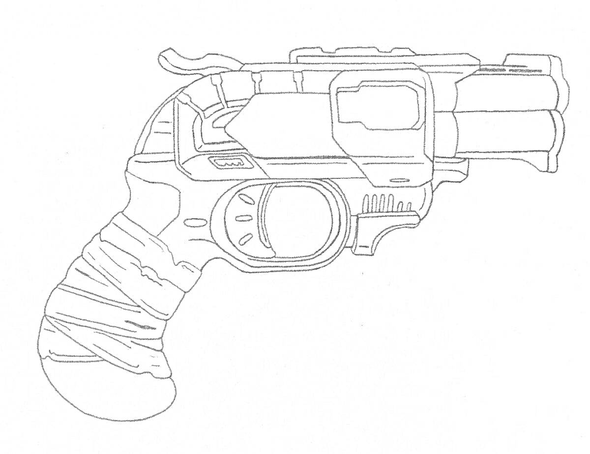 Раскраска Нерф-бластер с обмотанной рукоятью и двумя стволами