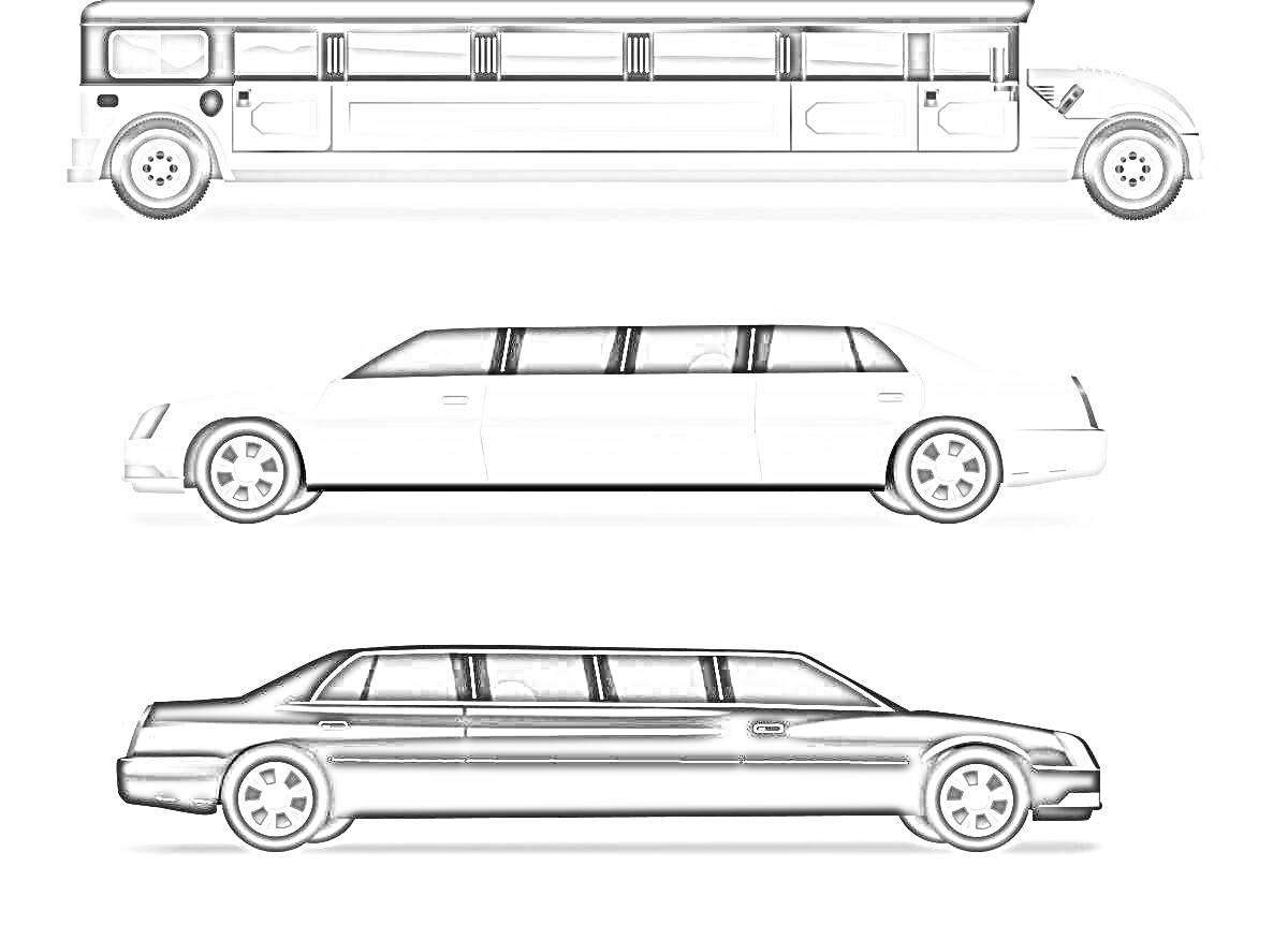 На раскраске изображено: Лимузин, Транспорт, Ретро, Современный, Белый