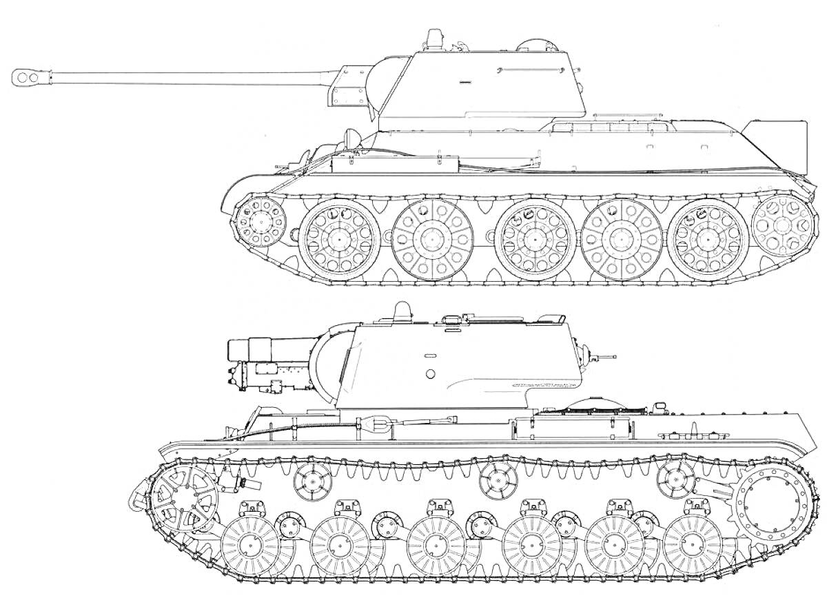 Раскраска Чертежи танков КВ-1 в профиль
