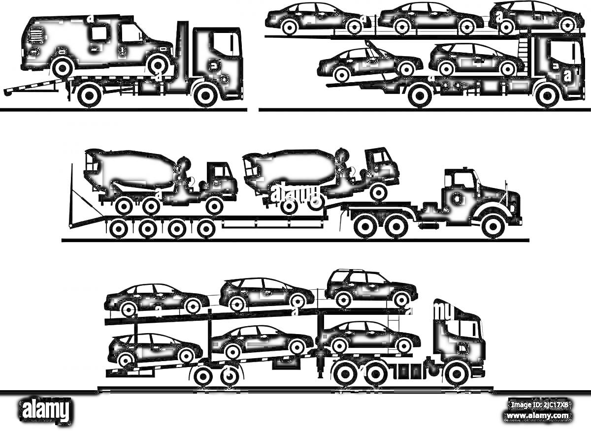 На раскраске изображено: Автовоз, Транспорт, Автобус, Прицеп, Детский транспорт