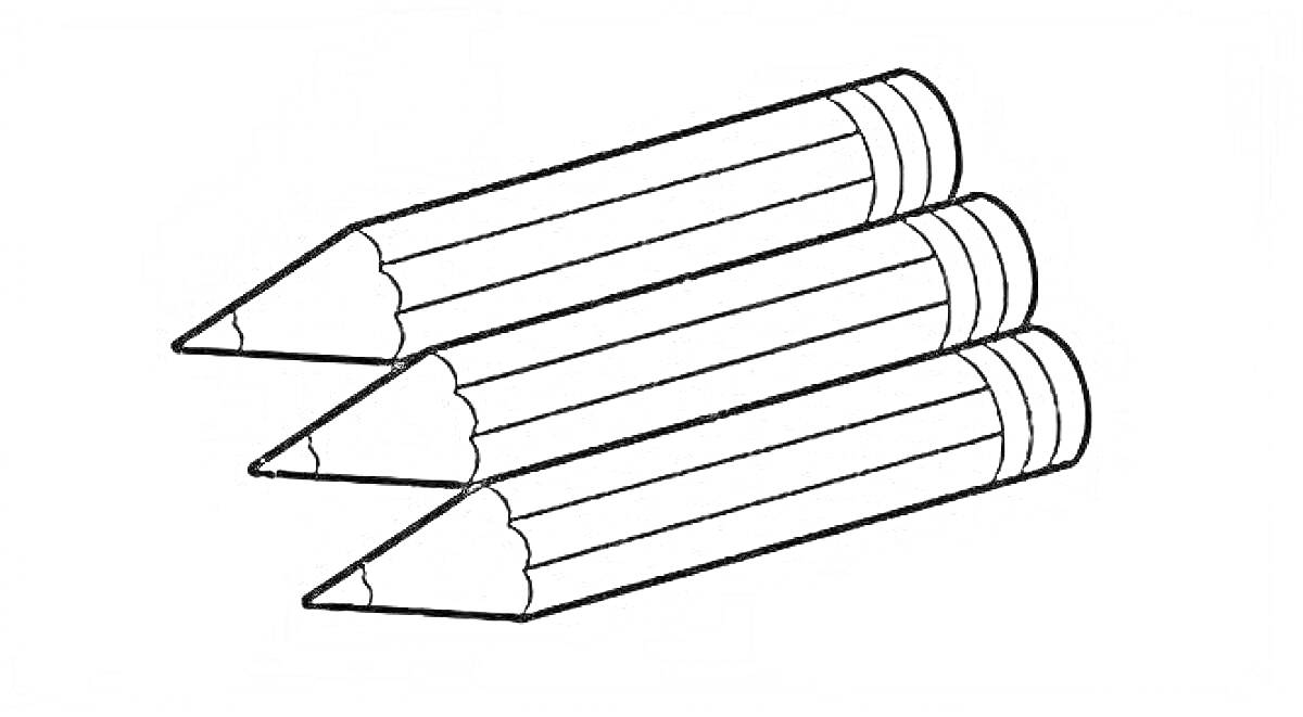 Раскраска Три карандаша, лежащие друг на друге