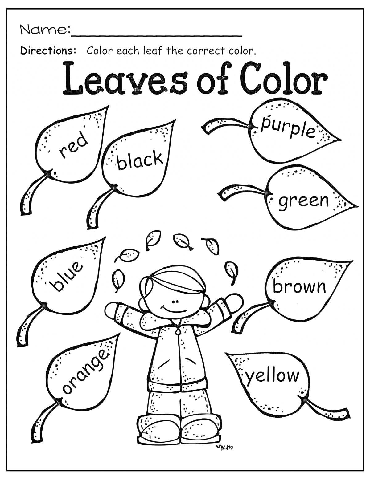 Раскраска листьев, лист красный, лист черный, лист фиолетовый, лист зеленый, лист синий, лист коричневый, лист оранжевый, лист желтый, ребенок под листьями