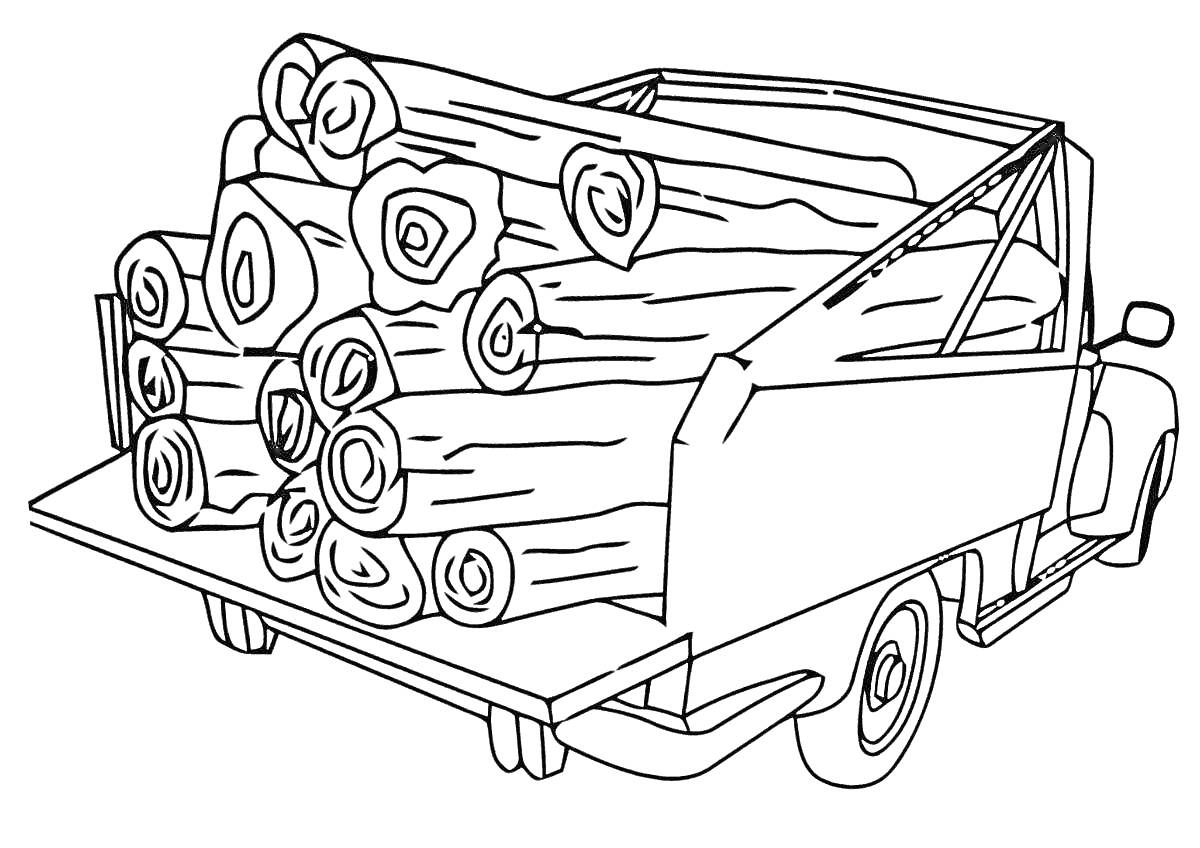 Раскраска Лесовоз с бревнами в кузове